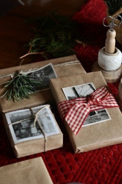 Papier cadeau personnalisé avec photo ancienne, ruban